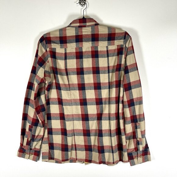 Duluth Trading Co Womens Size XS Red Cream Blue Cotton Plaid Button Down - Picture 6 of 8